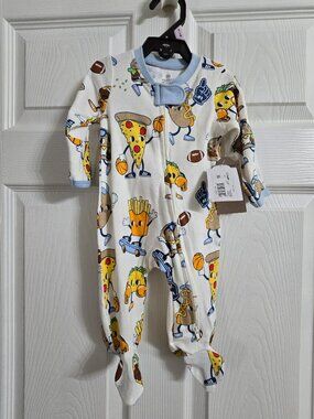 NWT Honest Baby 0-3 Mo Zip Sleeper Footed Organic Cotton Football Basketball